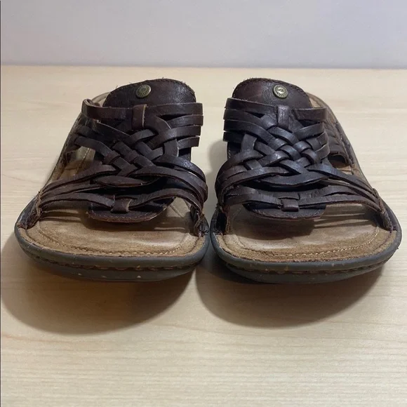 UGG Keala Brown Leather Slide on Sandals with Woven Design - Picture 2 of 10